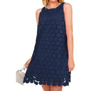 imageBTFBM Women Hollow Out Circle Embroidered Mini Dresses 2025 Summer Casual Sleeveless Vacation Party Cocktail Tank DressNavy