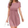 imageBTFBM Summer Spring Dresses for Women 2025 Beach Vacation Casual Ribbed Crewneck Short Sleeve Swing Mini Maternity DressPink