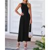 imageBTFBM Womens Midi Bodycon Tank Dress Summer Crewneck Rib Knit Sleeveless Pleated Swing A Line Business Casual DressesBlack