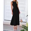 imageBTFBM Womens Midi Bodycon Tank Dress Summer Crewneck Rib Knit Sleeveless Pleated Swing A Line Business Casual DressesBlack