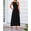 imageBTFBM Womens Midi Bodycon Tank Dress Summer Crewneck Rib Knit Sleeveless Pleated Swing A Line Business Casual DressesBlack