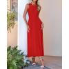 imageBTFBM Womens Midi Bodycon Tank Dress Summer Crewneck Rib Knit Sleeveless Pleated Swing A Line Business Casual DressesBrick Red