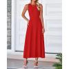 imageBTFBM Womens Midi Bodycon Tank Dress Summer Crewneck Rib Knit Sleeveless Pleated Swing A Line Business Casual DressesBrick Red