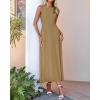 imageBTFBM Womens Midi Bodycon Tank Dress Summer Crewneck Rib Knit Sleeveless Pleated Swing A Line Business Casual DressesCamel