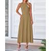 imageBTFBM Womens Midi Bodycon Tank Dress Summer Crewneck Rib Knit Sleeveless Pleated Swing A Line Business Casual DressesCamel