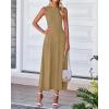 imageBTFBM Womens Midi Bodycon Tank Dress Summer Crewneck Rib Knit Sleeveless Pleated Swing A Line Business Casual DressesCamel