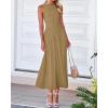 imageBTFBM Womens Midi Bodycon Tank Dress Summer Crewneck Rib Knit Sleeveless Pleated Swing A Line Business Casual DressesCamel