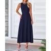 imageBTFBM Womens Midi Bodycon Tank Dress Summer Crewneck Rib Knit Sleeveless Pleated Swing A Line Business Casual DressesNavy