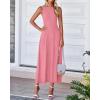 imageBTFBM Womens Midi Bodycon Tank Dress Summer Crewneck Rib Knit Sleeveless Pleated Swing A Line Business Casual DressesPink