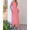 imageBTFBM Womens Midi Bodycon Tank Dress Summer Crewneck Rib Knit Sleeveless Pleated Swing A Line Business Casual DressesPink