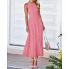 imageBTFBM Womens Midi Bodycon Tank Dress Summer Crewneck Rib Knit Sleeveless Pleated Swing A Line Business Casual DressesPink