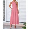imageBTFBM Womens Midi Bodycon Tank Dress Summer Crewneck Rib Knit Sleeveless Pleated Swing A Line Business Casual DressesPink