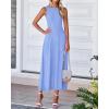 imageBTFBM Womens Midi Bodycon Tank Dress Summer Crewneck Rib Knit Sleeveless Pleated Swing A Line Business Casual DressesSky Blue