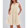 imageBTFBM Womens Summer Mini Dress 2025 Sleeveless Crew Neck Cute Bow Tie Front Flowy Pleated Casual Short Dresses PocketsBeige
