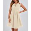 imageBTFBM Womens Summer Mini Dress 2025 Sleeveless Crew Neck Cute Bow Tie Front Flowy Pleated Casual Short Dresses PocketsBeige