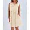 imageBTFBM Womens Summer Mini Dress 2025 Sleeveless Crew Neck Cute Bow Tie Front Flowy Pleated Casual Short Dresses PocketsBeige