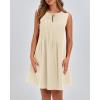 imageBTFBM Womens Summer Mini Dress 2025 Sleeveless Crew Neck Cute Bow Tie Front Flowy Pleated Casual Short Dresses PocketsBeige