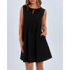 imageBTFBM Womens Summer Mini Dress 2025 Sleeveless Crew Neck Cute Bow Tie Front Flowy Pleated Casual Short Dresses PocketsBlack