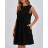 imageBTFBM Womens Summer Mini Dress 2025 Sleeveless Crew Neck Cute Bow Tie Front Flowy Pleated Casual Short Dresses PocketsBlack