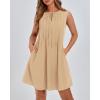 imageBTFBM Womens Summer Mini Dress 2025 Sleeveless Crew Neck Cute Bow Tie Front Flowy Pleated Casual Short Dresses PocketsKhaki