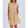 imageBTFBM Womens Summer Mini Dress 2025 Sleeveless Crew Neck Cute Bow Tie Front Flowy Pleated Casual Short Dresses PocketsKhaki