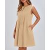 imageBTFBM Womens Summer Mini Dress 2025 Sleeveless Crew Neck Cute Bow Tie Front Flowy Pleated Casual Short Dresses PocketsKhaki