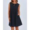 imageBTFBM Womens Summer Mini Dress 2025 Sleeveless Crew Neck Cute Bow Tie Front Flowy Pleated Casual Short Dresses PocketsNavy