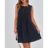 imageBTFBM Womens Summer Mini Dress 2025 Sleeveless Crew Neck Cute Bow Tie Front Flowy Pleated Casual Short Dresses PocketsNavy