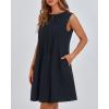 imageBTFBM Womens Summer Mini Dress 2025 Sleeveless Crew Neck Cute Bow Tie Front Flowy Pleated Casual Short Dresses PocketsNavy