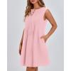 imageBTFBM Womens Summer Mini Dress 2025 Sleeveless Crew Neck Cute Bow Tie Front Flowy Pleated Casual Short Dresses PocketsPink