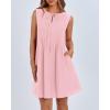 imageBTFBM Womens Summer Mini Dress 2025 Sleeveless Crew Neck Cute Bow Tie Front Flowy Pleated Casual Short Dresses PocketsPink