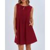 imageBTFBM Womens Summer Mini Dress 2025 Sleeveless Crew Neck Cute Bow Tie Front Flowy Pleated Casual Short Dresses PocketsRed