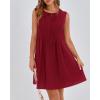 imageBTFBM Womens Summer Mini Dress 2025 Sleeveless Crew Neck Cute Bow Tie Front Flowy Pleated Casual Short Dresses PocketsRed