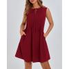 imageBTFBM Womens Summer Mini Dress 2025 Sleeveless Crew Neck Cute Bow Tie Front Flowy Pleated Casual Short Dresses PocketsRed