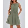 imageBTFBM Womens Summer Mini Dress 2025 Sleeveless Crew Neck Cute Bow Tie Front Flowy Pleated Casual Short Dresses PocketsSage Green