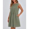 imageBTFBM Womens Summer Mini Dress 2025 Sleeveless Crew Neck Cute Bow Tie Front Flowy Pleated Casual Short Dresses PocketsSage Green