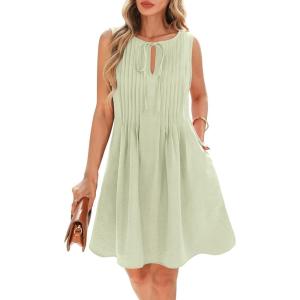 imageBTFBM Womens Summer Mini Dress 2025 Sleeveless Crew Neck Cute Bow Tie Front Flowy Pleated Casual Short Dresses PocketsLight Green