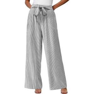 imageBTFBM Womens Striped Wide Leg Pants Dressy High Waist Trousers Business Casual Loose Flowy Tie Knot Palazzo PantsBlack