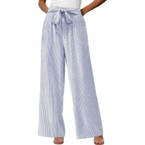 imageBTFBM Womens Striped Wide Leg Pants Dressy High Waist Trousers Business Casual Loose Flowy Tie Knot Palazzo PantsBlue