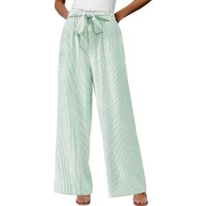 imageBTFBM Womens Striped Wide Leg Pants Dressy High Waist Trousers Business Casual Loose Flowy Tie Knot Palazzo PantsGreen