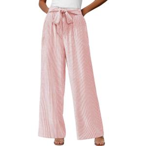 imageBTFBM Womens Striped Wide Leg Pants Dressy High Waist Trousers Business Casual Loose Flowy Tie Knot Palazzo PantsPink