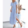 imageBTFBM Womens Summer 2025 Casual Midi Maxi Dresses Lightweight Short Sleeve V Neck Elastic Waist Boho Beach Dress PocketsLight Blue
