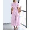imageBTFBM Womens Summer 2025 Casual Midi Maxi Dresses Lightweight Short Sleeve V Neck Elastic Waist Boho Beach Dress PocketsLight Pink Purple