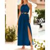 imageBTFBM Women Halter Summer Dresses 2025 Sleeveless Cutout Backless Slit Boho Party Cocktail Casual Maxi Beach Sun DressSolid Dark Blue