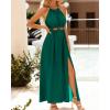 imageBTFBM Women Halter Summer Dresses 2025 Sleeveless Cutout Backless Slit Boho Party Cocktail Casual Maxi Beach Sun DressSolid Dark Green