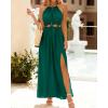 imageBTFBM Women Halter Summer Dresses 2025 Sleeveless Cutout Backless Slit Boho Party Cocktail Casual Maxi Beach Sun DressSolid Dark Green