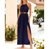 imageBTFBM Women Halter Summer Dresses 2025 Sleeveless Cutout Backless Slit Boho Party Cocktail Casual Maxi Beach Sun DressSolid Navy