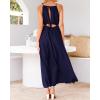imageBTFBM Women Halter Summer Dresses 2025 Sleeveless Cutout Backless Slit Boho Party Cocktail Casual Maxi Beach Sun DressSolid Navy
