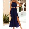 imageBTFBM Women Halter Summer Dresses 2025 Sleeveless Cutout Backless Slit Boho Party Cocktail Casual Maxi Beach Sun DressSolid Navy