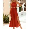 imageBTFBM Women Halter Summer Dresses 2025 Sleeveless Cutout Backless Slit Boho Party Cocktail Casual Maxi Beach Sun DressSolid Orange Red